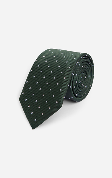 Dark Green Twill Polkadot Tie
